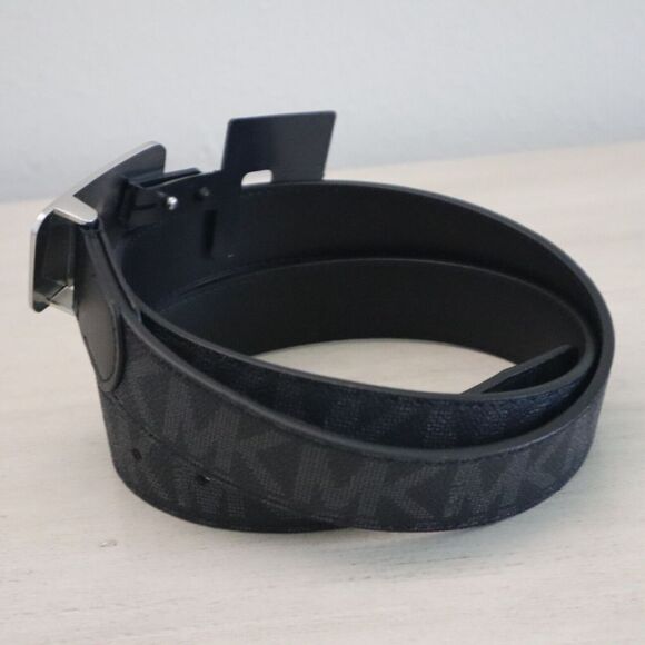 Michael Kors 86S3SBLY7B Men's Sz 36 Black MK Print - Silver MK Plaque Belt - Picture 8 of 9